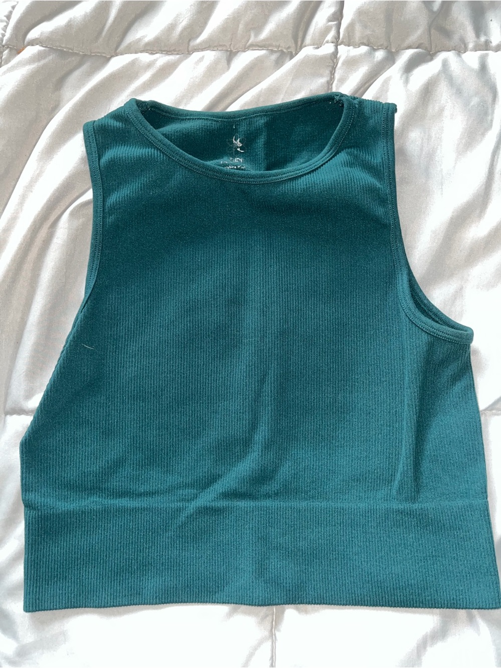 Green Ribbed Crop Tank Top